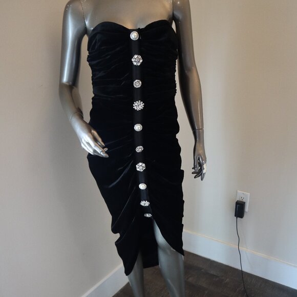 Veronica Beard Palo Dress Black Velvet Asymmetric Strapless Size 8 - Picture 4 of 8